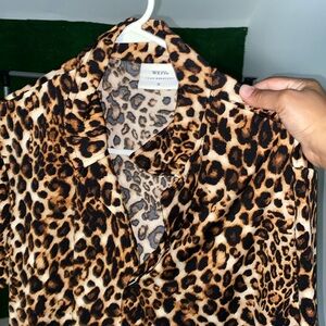 Leapard print men’s shirt button up with collar